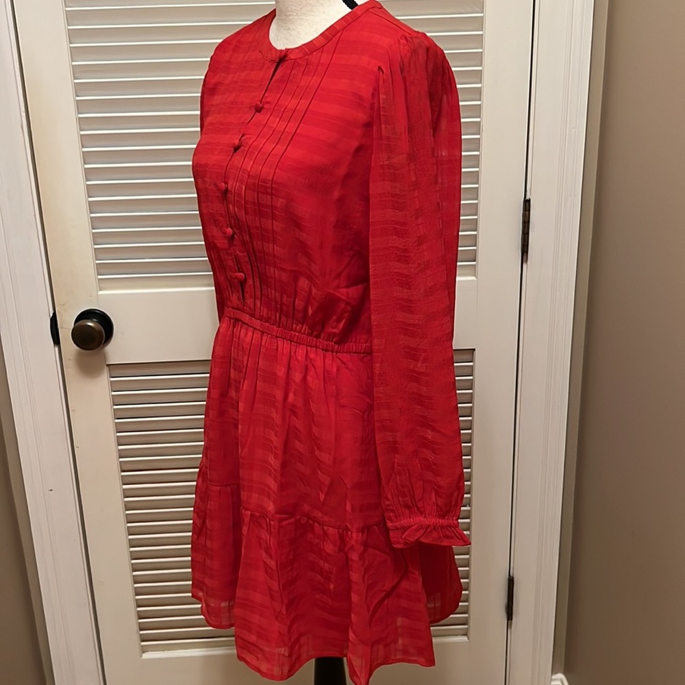 Loft Plaid Pintucked Tiered Flare Dress in Red, Size Medium - Picture 9 of 16